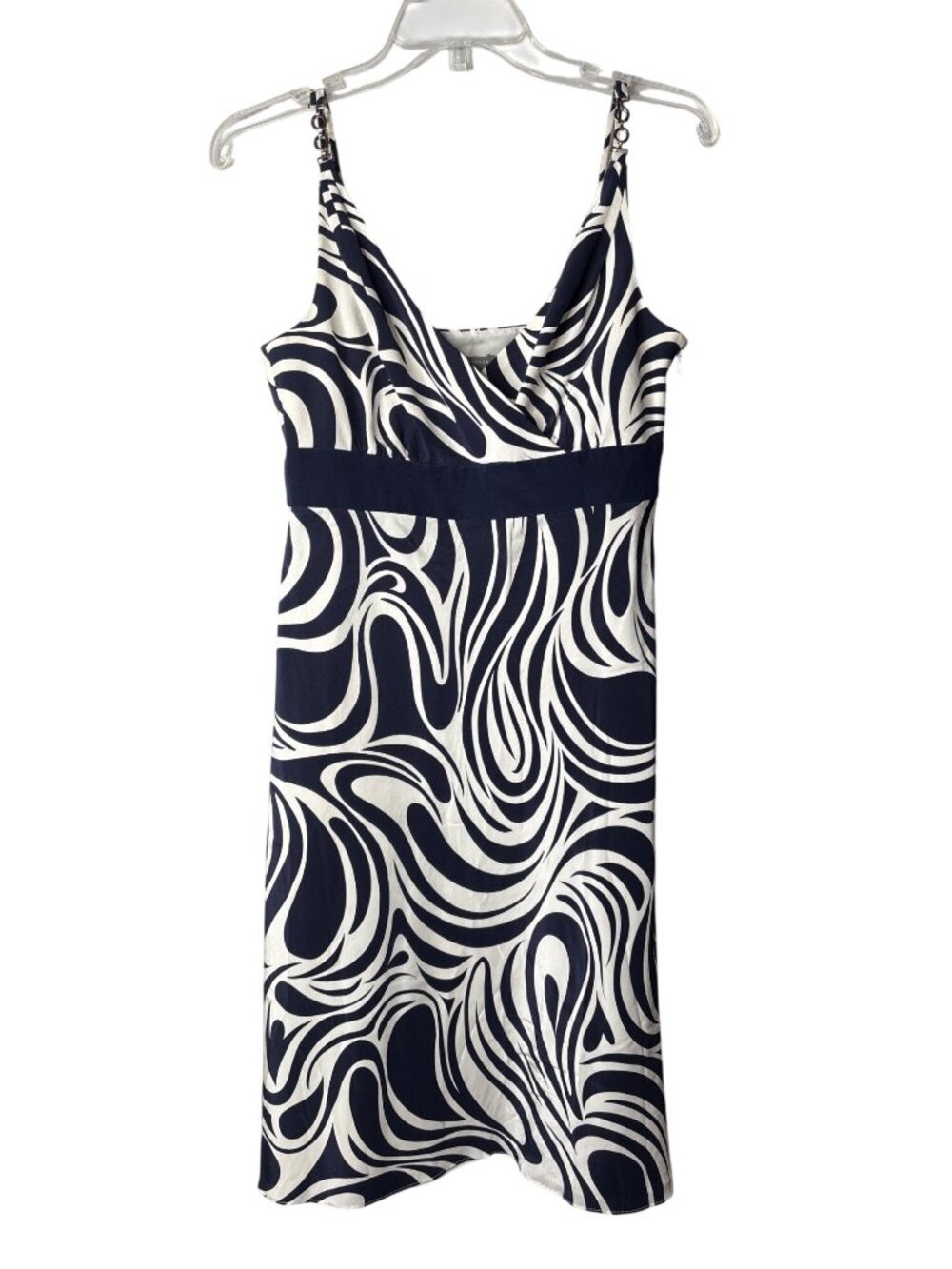 Ann Taylor Silk Fit & Flare Midi Dress 4 Abstract Navy Blue White Vtg Y2K Lined